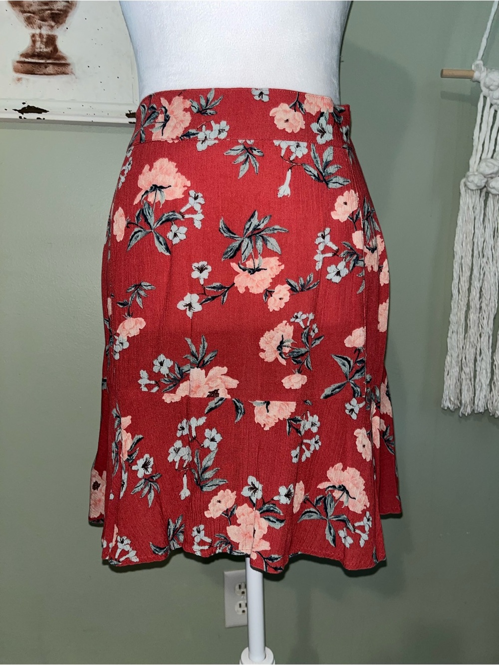 Layered Floral Swing Skirt in Rust with Pink Blooms